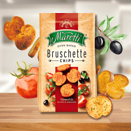 Bruschetta Pomidory z Oliwkami Chrupiące Grzanki Przekąska Maretti 70g