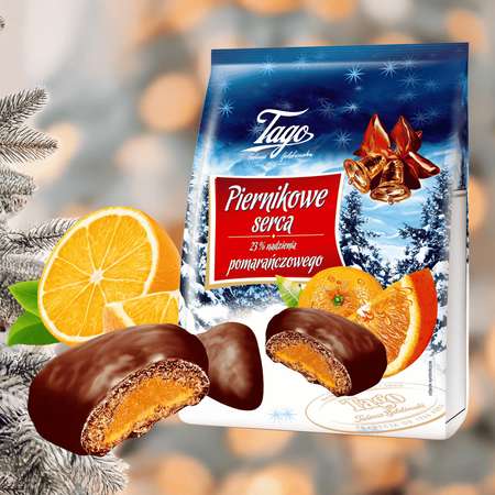 Piernikowe serca z nadzieniem pomarańczowym pierniki serca Tago 160g