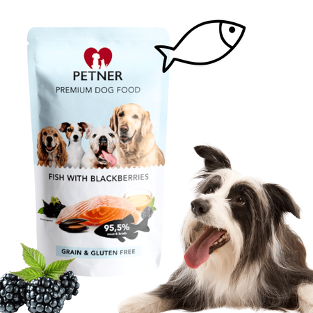 Mokra karma dla psa ryby z jeżynami saszetka Petner 500g