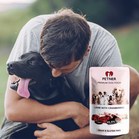Mokra karma dla psa jagnięcina z żurawiną saszetka Petner 500g