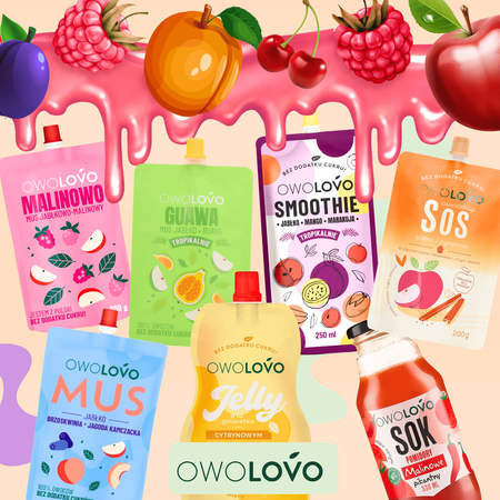 OWOLOVO Mus owocowy 3 smaki jabłko-brzoskwinia-mango 200g