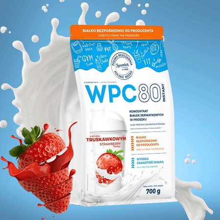 Odżywka białkowa WPC80 Whey protein białko serwatka truskawka SPOMLEK 700g