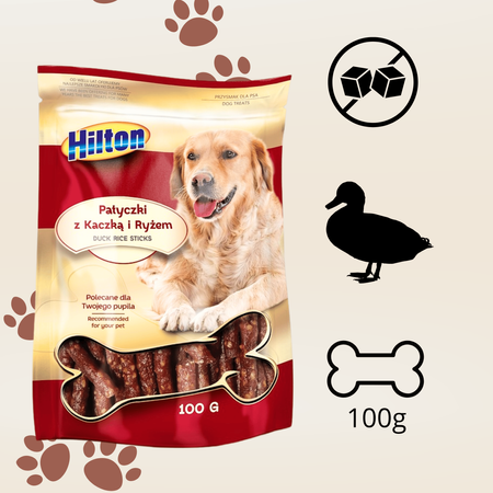 Przysmaki dla psa miękkie patyczki z kaczką i ryżem Hilton 100g