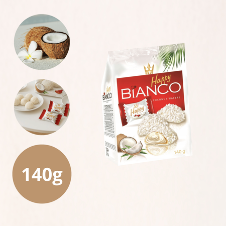 Happy Bianco wafle kokosowe mini ciasteczka w białej czekoladzie Flis 140g