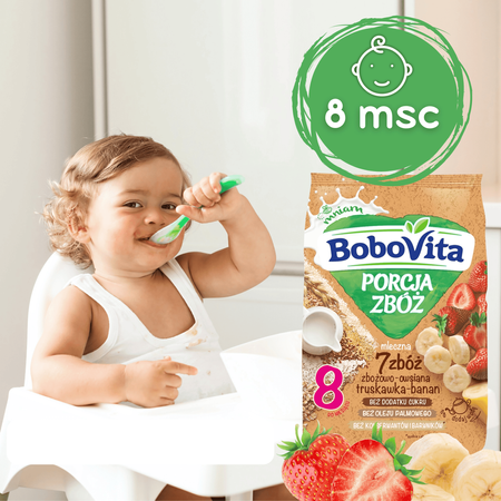 BoboVita Kaszka mleczna 7 zbóż truskawka banan po 8. m-cu 210g bez cukru