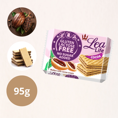 Wafle Kakaowe bez glutenu laktozy dodatku cukru Lea Life Flis 95g