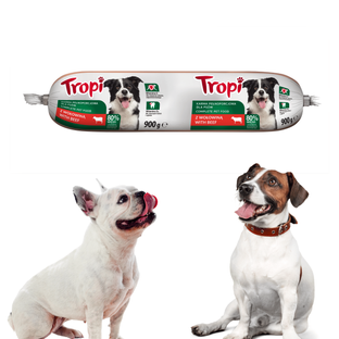 TROPI kiełbasa dla psa z wołowiną mokra karma baton 900g