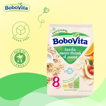 BoboVita kaszka mleczno zbożowa 4 owoce po 8 miesiącu 230g