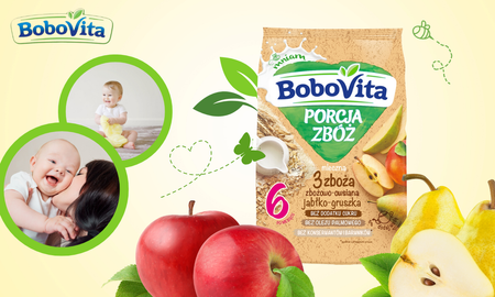 BoboVita kaszka mleczna 3 zboża jabłko gruszka 210g po 6 miesiącu
