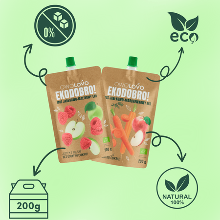 OWOLOVO Mus jabłkowy - malinowy EKO 200g Bio