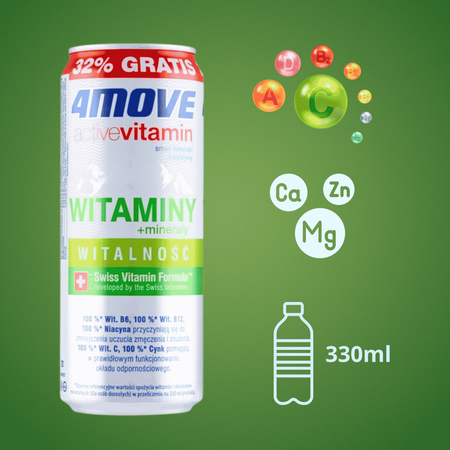 4MOVE Active Vitamin 330 ml – gazowany napój magnez + witaminy, limonka