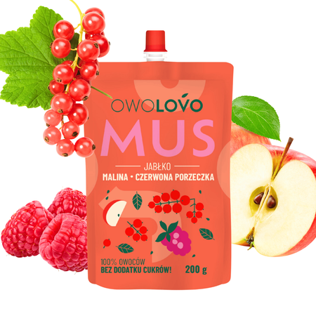 Mus owocowy OWOLOVO 3 smaki jabłko malina czerwona porzeczka 200g