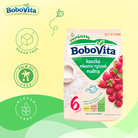 BoboVita Kaszka mleczno-ryżowa malina po 6 miesiącu 230 g bez glutenu