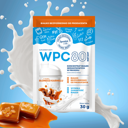 Koncentrat białka serwatkowego słony karmel WPC80 SPOMLEK szaszetka 30g