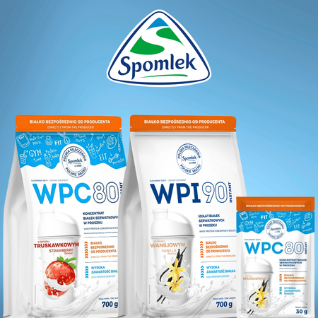 Odżywka białkowa WPC80 Whey protein białko serwatka truskawka SPOMLEK 700g