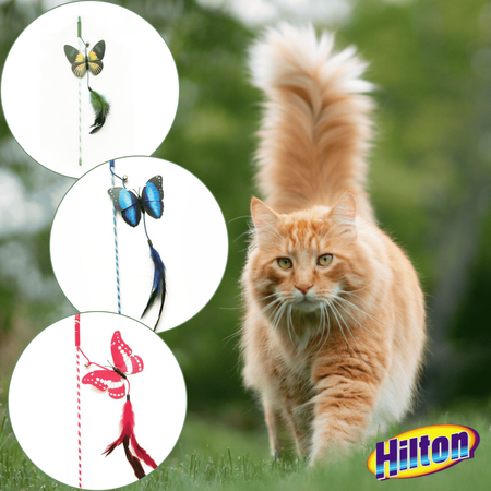 Zabawka dla kota wędka z motylkiem dzwonkiem i piórkami Hilton 42cm