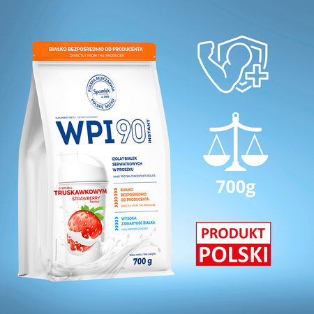 Izolat Białka Serwatkowego WPI90 odżywka białkowa truskawka 700g SPOMLEK