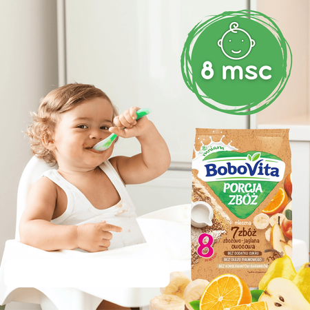 BoboVita Kaszka mleczna 7 zbóż owocowa dla dzieci po 8 m-cu 210g bez cukru