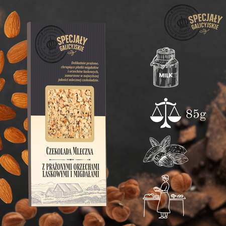 Czekolada Mleczna z orzechami migdałami premium Specjały Galicyjskie 85g