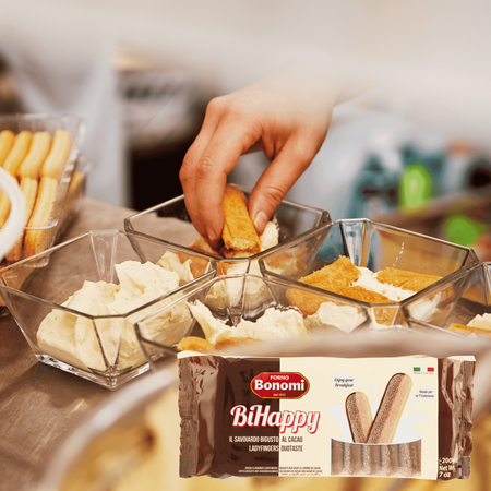 Włoskie Biszkopty Savoiardi BiHappy wanilia kakao Bonomi Castelli 200g