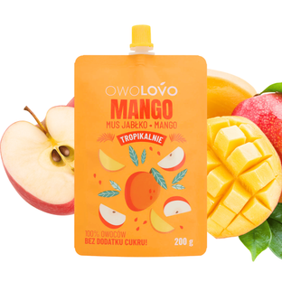 OWOLOVO Mus Tropikalny jabłko mango 100% owoców 200g