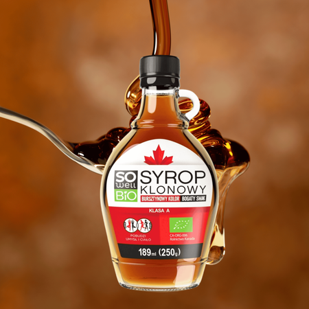 Syrop klonowy BIO SoWell klasa A bursztynowy Kanada 189ml