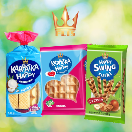 Happy Bianco wafle kokosowe mini ciasteczka w białej czekoladzie Flis 140g