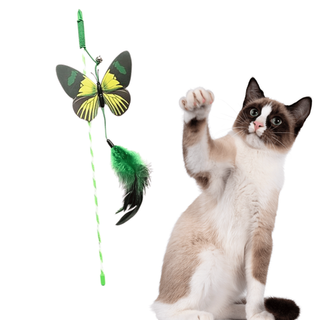 Zabawka dla kota wędka z motylkiem dzwonkiem i piórkami Hilton 42cm