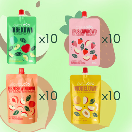 Mus deserek OWOLOVO Mix Musów Premium 40x200g Zestaw 4 smaki