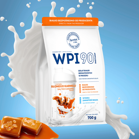 Izolat Białka Serwatkowego WPI90 Odżywka białkowa Słony Karmel 700g SPOMLEK
