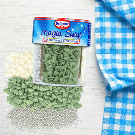 Dr Oetker Magia Świąt mix dekoracji cukrowych choinki, gwiazdki, perły 76g