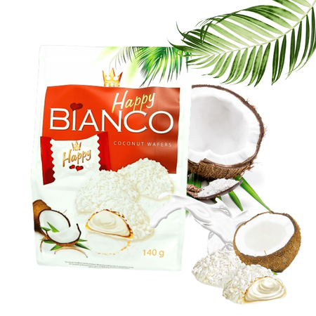 Happy Bianco wafle kokosowe mini ciasteczka w białej czekoladzie Flis 140g