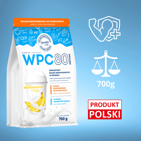Odżywka białkowa WPC80 Koncentrat białka serwatkowego banan SPOMLEK 700g