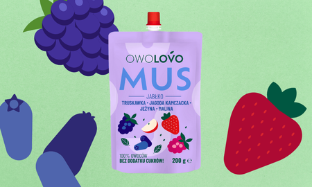 Mus owocowy OWOLOVO 4 smaki jabłko truskawka jagoda jeżyna malina 200g