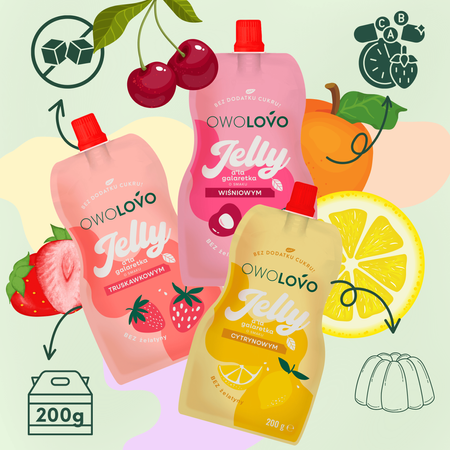 OWOLOVO Jelly galaretka w tubce jabłko truskawka bez dodatku cukru 200g
