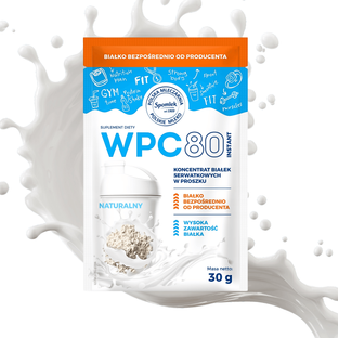 Koncentrat białka serwatkowego WPC80 naturalny SPOMLEK odżywka saszetka 30g