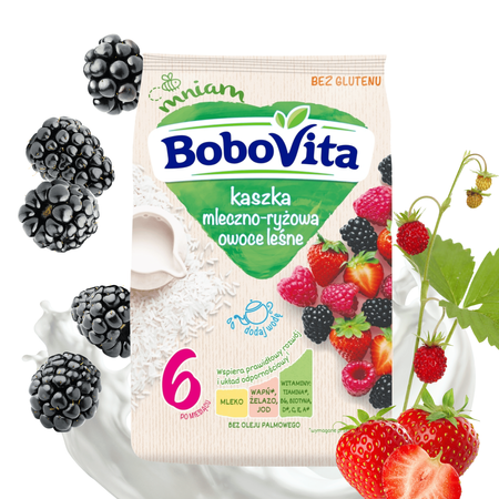 BoboVita Kaszka mleczno-ryżowa owoce leśne dla niemowląt po 6 miesiącu 230g