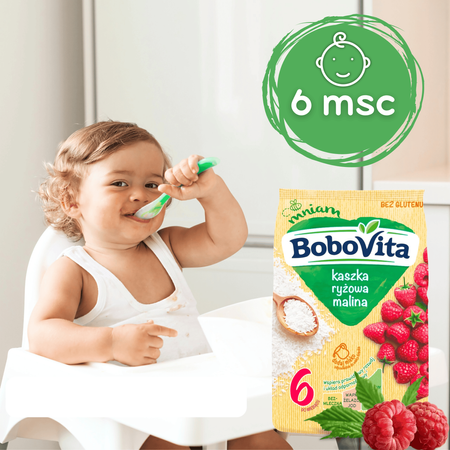 BoboVita Kaszka ryżowa malina po 6 miesiącu 180 g bezglutenowa bez mleka