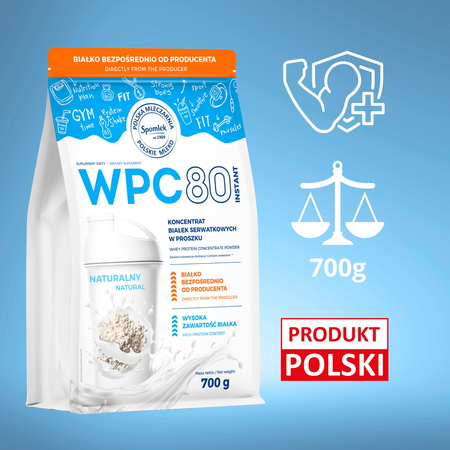 Koncentrat białka WPC80 Whey protein serwatka białka naturalny SPOMLEK 700g
