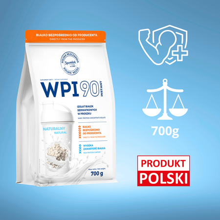 Izolat Białka Serwatkowego WPI90 Odżywka białkowa Naturalny 700g SPOMLEK