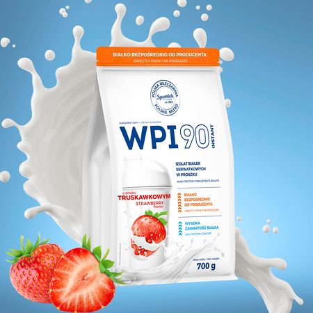 Izolat Białka Serwatkowego WPI90 odżywka białkowa truskawka 700g SPOMLEK