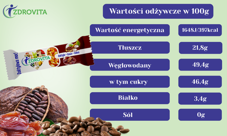 Baton Daktylowy z Kawą i Kokosem zdrowa fit przekąska Zdrovita 40g