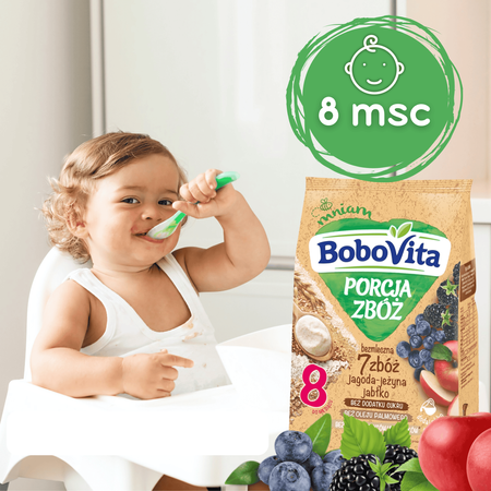 BoboVita Kaszka bezmleczna 7 zbóż jagoda jeżyna jabłko po 8. m-cu 170g