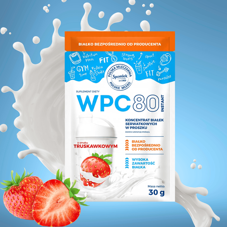 Koncentrat białka serwatkowego w saszetce truskawka WPC80 SPOMLEK 30g