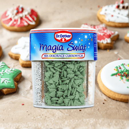 Dr Oetker Magia Świąt mix dekoracji cukrowych choinki, gwiazdki, perły 76g