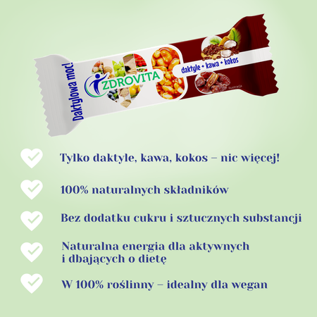 Baton Daktylowy z Kawą i Kokosem zdrowa fit przekąska Zdrovita 40g