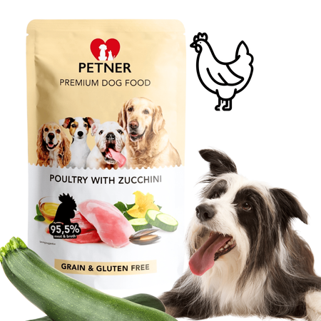 Mokra karma dla psa o smaku drobiu z cukinią saszetka Petner 500g