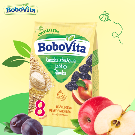 BoboVita Kaszka zbożowa bezmleczna jabłko śliwka dla dzieci po 8 m-cu 180g