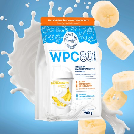 Odżywka białkowa WPC80 Koncentrat białka serwatkowego banan SPOMLEK 700g