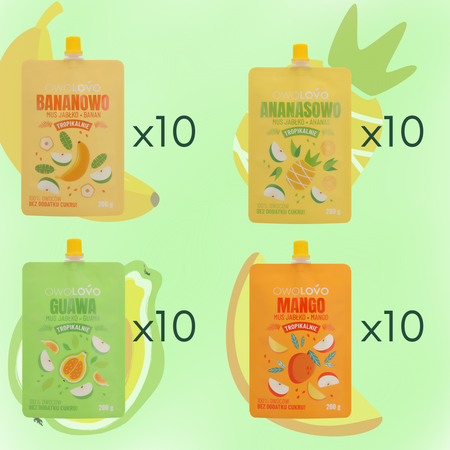 OWOLOVO Mix musów tropikalnych banan, ananas, mango, guawa 40x 200g